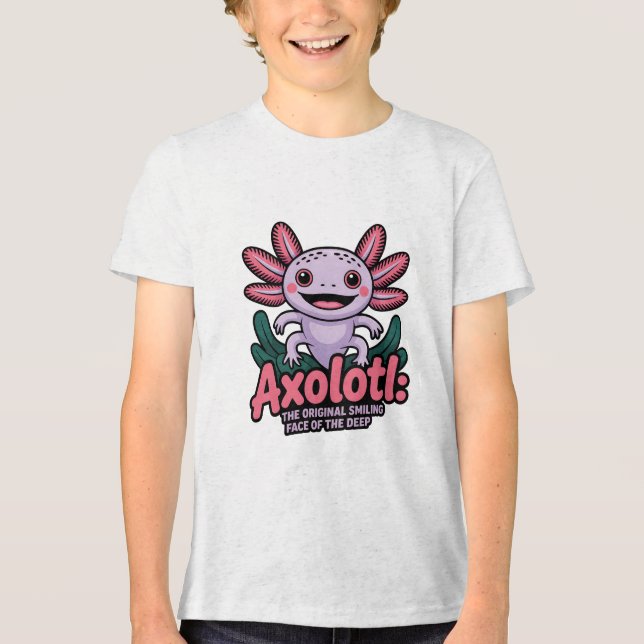 Cute Axolotl Original Smiling Face Tri-Blend Shirt (Vorderseite)