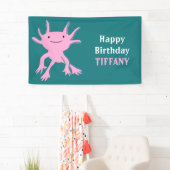 Cute Axolotl Pink Salamander Birthday Party Banner (Insitu)