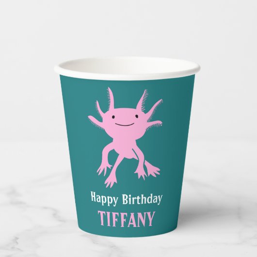 Cute Axolotl Pink Salamander Birthday Party Pappbecher (Vorderseite)