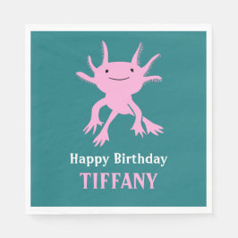 Cute Axolotl Pink Salamander Birthday Party Serviette
