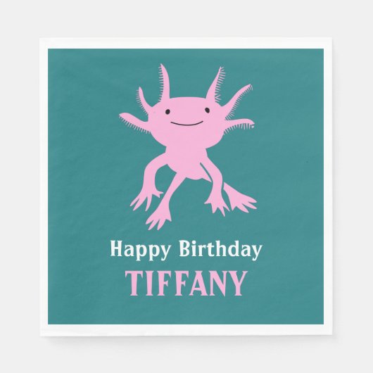 Cute Axolotl Pink Salamander Birthday Party Serviette (Vorderseite)