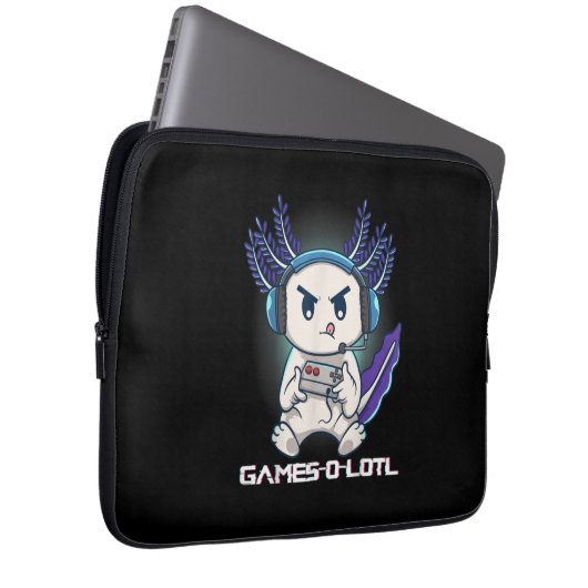 Cute Axolotl Playing Console Video Games Laptopschutzhülle (Vorne Rechts)