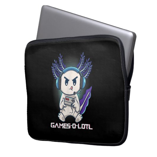 Cute Axolotl Playing Console Video Games Laptopschutzhülle (Vorderseite Links)