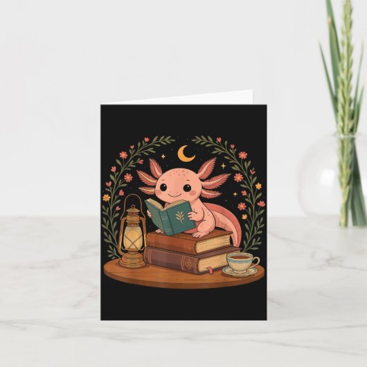 Cute Axolotl Reading Books Cozy Bookworm Karte (Vorderseite)