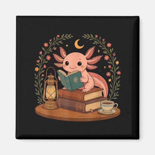 Cute Axolotl Reading Books Cozy Bookworm  Magnet (Vorne)