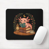 Cute Axolotl Reading Books Cozy Bookworm Mousepad (Mit Mouse)