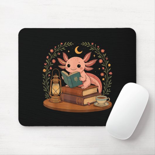 Cute Axolotl Reading Books Cozy Bookworm  Mousepad (Mit Mouse)