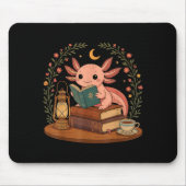 Cute Axolotl Reading Books Cozy Bookworm Mousepad (Vorne)