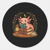 Cute Axolotl Reading Books Cozy Bookworm Runder Aufkleber (Vorderseite)