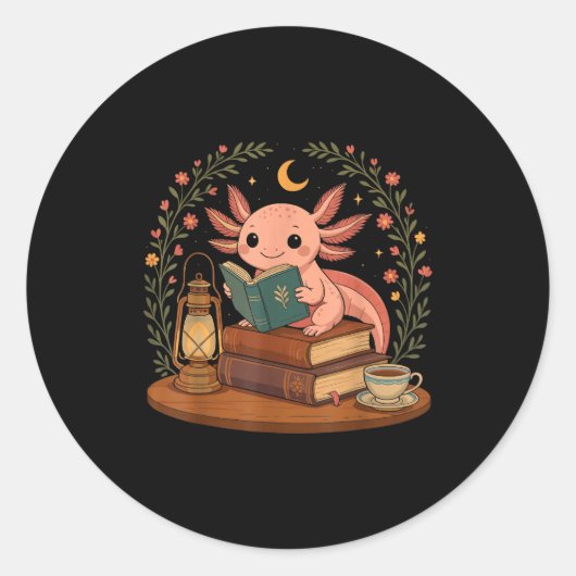 Cute Axolotl Reading Books Cozy Bookworm  Runder Aufkleber (Vorderseite)