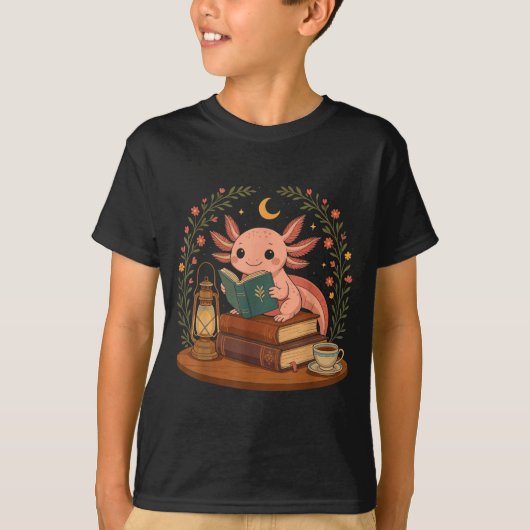Cute Axolotl Reading Books Cozy Bookworm T-Shirt (Vorderseite)