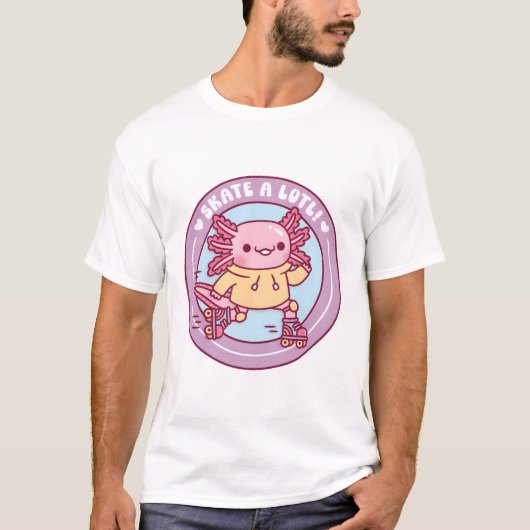 Cute Axolotl Roller Skating Skate A Lotl Funny Pun T-Shirt (Vorderseite)