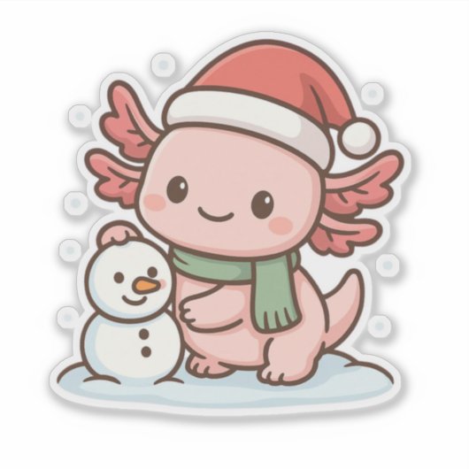 Cute Axolotl Snowman Christmas Sticker (Vorderseite)