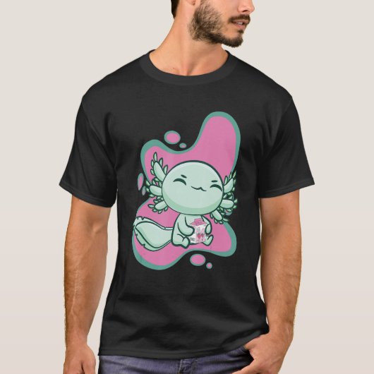 Cute Axolotl With Strawberry Milk And Bubble Tea B T-Shirt (Vorderseite)