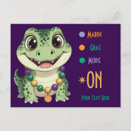 Cute Baby Alligator Mardi Gras Mode On Postkarte