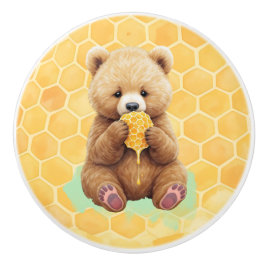 Cute Baby Bear Cup eating Honey Keramikknauf