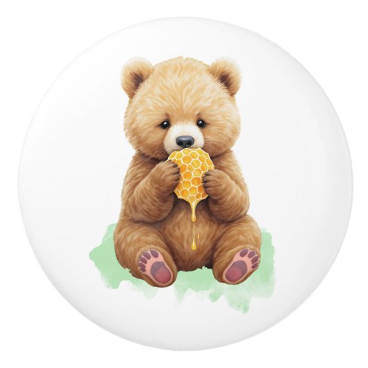 Cute Baby Bear Cup eating Honey Keramikknauf (Vorderseite)