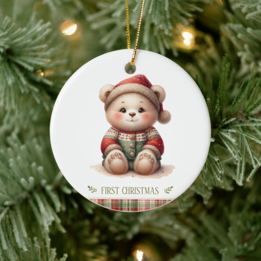 Cute Baby Bear First Christmas Keepsake Photo Keramik Ornament (Baum)