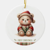 Cute Baby Bear First Christmas Keepsake Photo Keramik Ornament (Vorne)