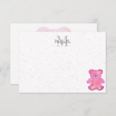Cute Baby Bear In Pink Custom Monogram  Mitteilungskarte (Vorne/Hinten)