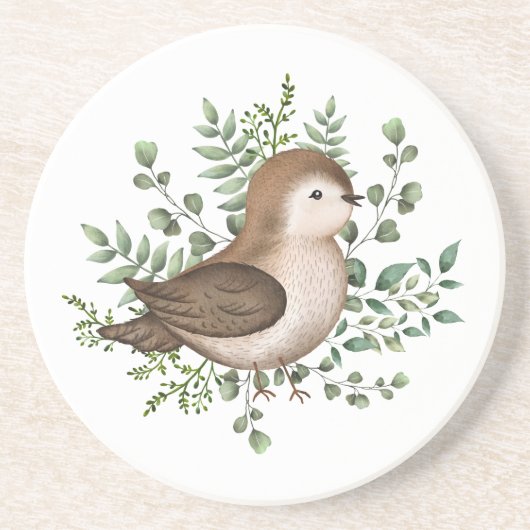 Cute Baby Bird Forest Greenery Woodland Pattern Getränkeuntersetzer (Vorne)