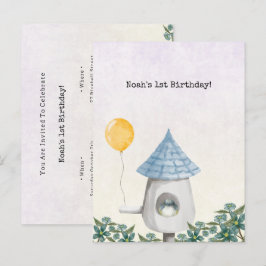 Cute Baby Bird With Yellow Balloon Invitation Postkarte