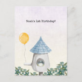 Cute Baby Bird With Yellow Balloon Invitation Postkarte (Vorderseite)