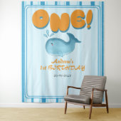 Cute Baby Blue Whale 1st Birthday Backdrop Wandteppich (Beispiel)