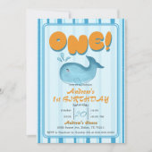 Cute Baby Blue Whale 1st Birthday Einladung (Vorderseite)