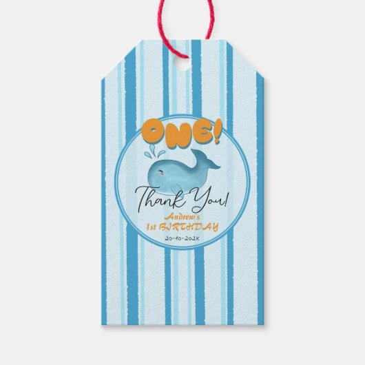 Cute Baby Blue Whale 1st Birthday Geschenkanhänger (Vorderseite)