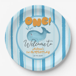 Cute Baby Blue Whale 1st Birthday Pappteller