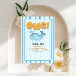 Cute Baby Blue Whale 1st Birthday Stripes Dankeskarte