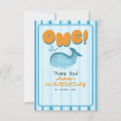 Cute Baby Blue Whale 1st Birthday Stripes Dankeskarte (Vorderseite)