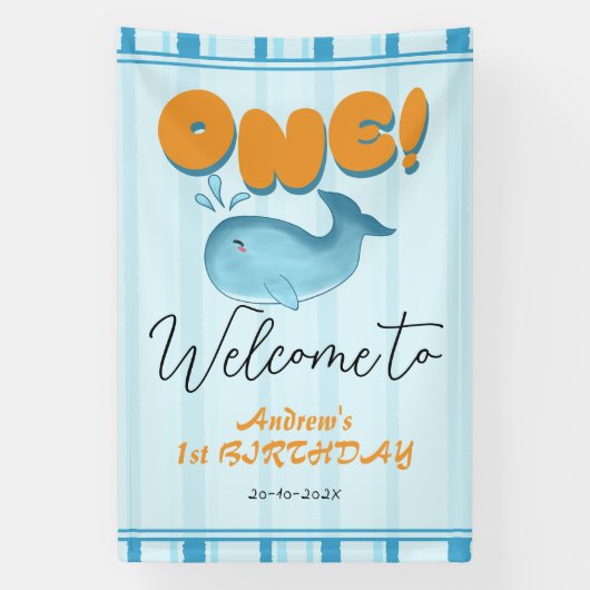 Cute Baby Blue Whale 1st Birthday Welcome Banner (Vertikal)