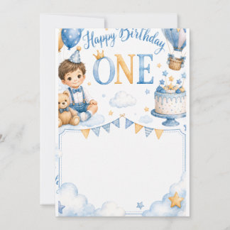 Cute Baby Boy 1st Birthday Invitation Watercolor Einladung