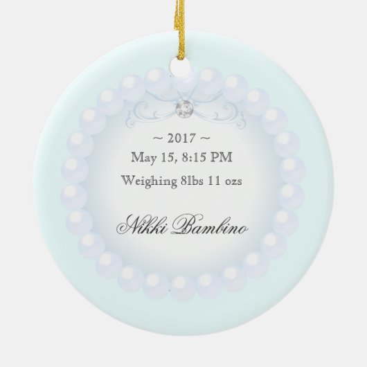 Cute Baby Boy Birth Announcement Pearls Keramik Ornament (Hinten)