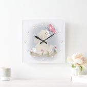 Cute baby Bunny and butterfly. Quadratische Wanduhr (Zuhause)