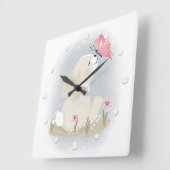 Cute baby Bunny and butterfly. Quadratische Wanduhr (Winkel)