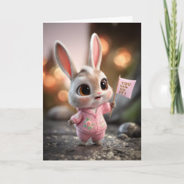 Cute Baby Bunny in Pink Romper Encouragement Karte