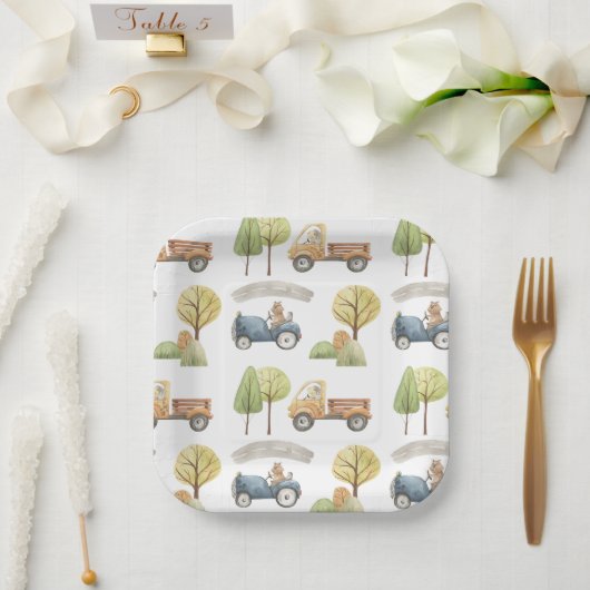 Cute Baby Cars And Animals Birthday Party Pattern Pappteller (Hochzeit)