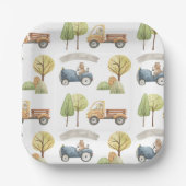 Cute Baby Cars And Animals Birthday Party Pattern Pappteller (Vorderseite)
