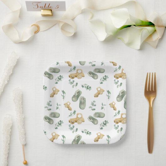Cute Baby Cars And Shoes Newborn Babyshower Plate Pappteller (Hochzeit)