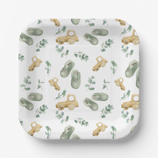 Cute Baby Cars And Shoes Newborn Babyshower Plate Pappteller (Vorderseite)
