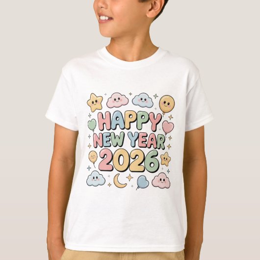 Cute Baby Cartoon New Year 2026 Illustration T-Shirt (Vorderseite)