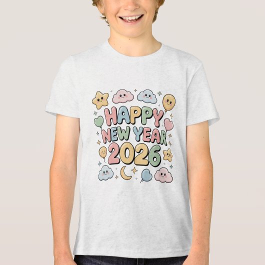 Cute Baby Cartoon New Year 2026 Illustration Tri-Blend Shirt (Vorderseite)