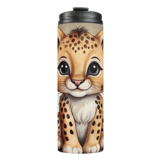 Cute Baby Cheetah Watercolor Illustration Thermosbecher (Vorderseite)