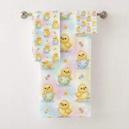 Cute Baby Chick Watercolor Easter Badhandtuch Set