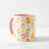 Cute Baby Chick Watercolor Easter Pink Pattern Tasse (Vorderseite Links)