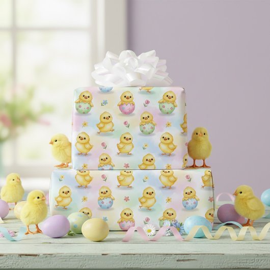 Cute Baby Chick Watercolor Easter Wrapping Paper Geschenkpapier