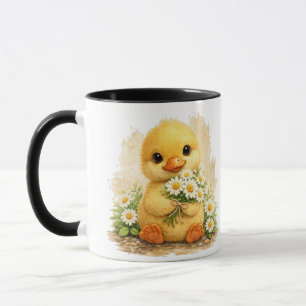 Cute Baby Chick with Daisy Flowers Cartoon Coffee  Tasse